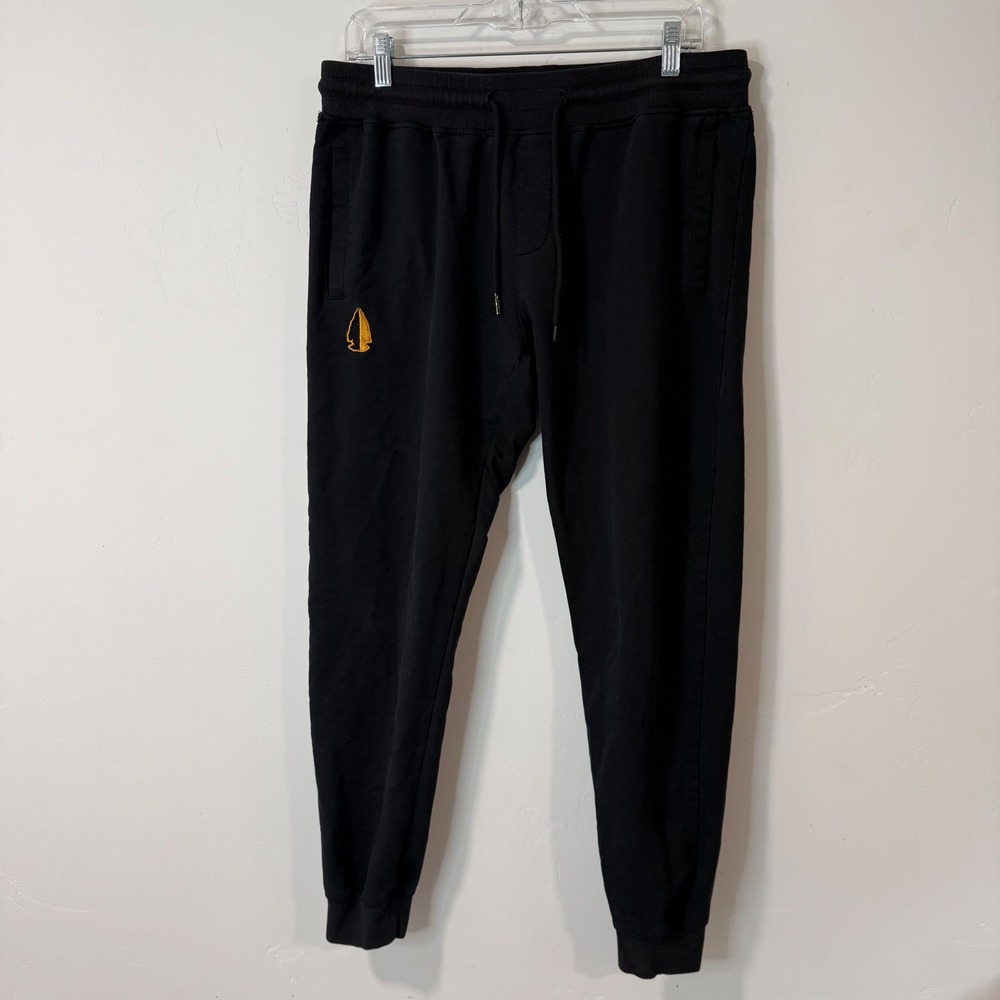 Tachuntfish Mens Joggers Large Black Arrowhead Logo Sweatpants Stretch